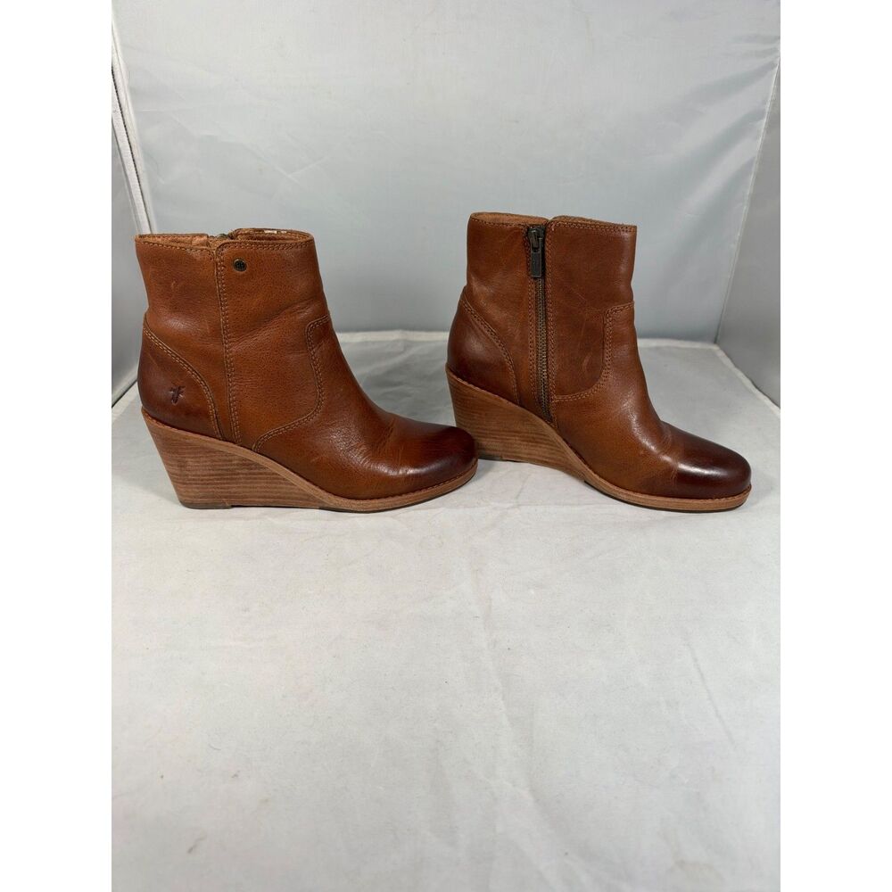 Frye Women's Leather Wedge Ankle Boots Size Women's 5.5 Tan Brown